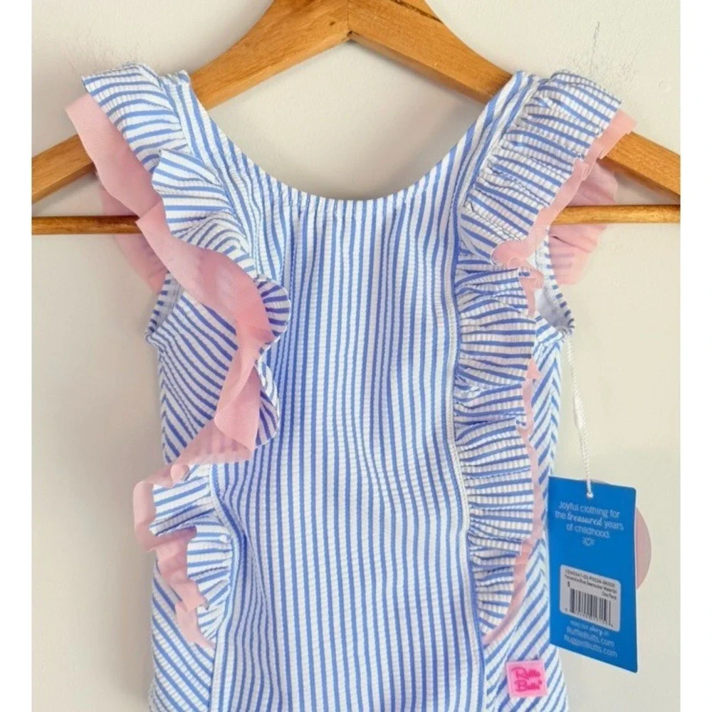 Ruffle Buts Seersucker Striped One Piece Swimsuit Size 5 Ruffle Beach